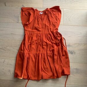 Calvin Klein Burnt Orange Flutter Sleeve Tiered Dress 6